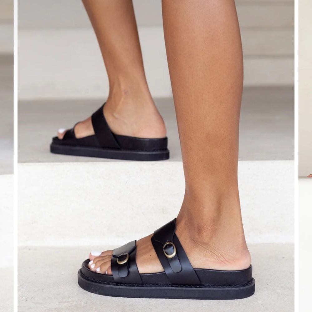 New Liberte Leather The Amalfi Sandal Black Double Strap Sandals-Various Sizes — image 2 of 8